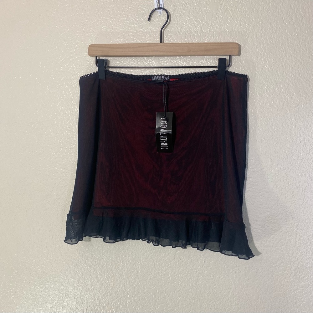 CURRENT MOOD NWT DOLLSKILL BLACK RED LAYERED MESH OVERLAY MINI SKIRT SIZE XL